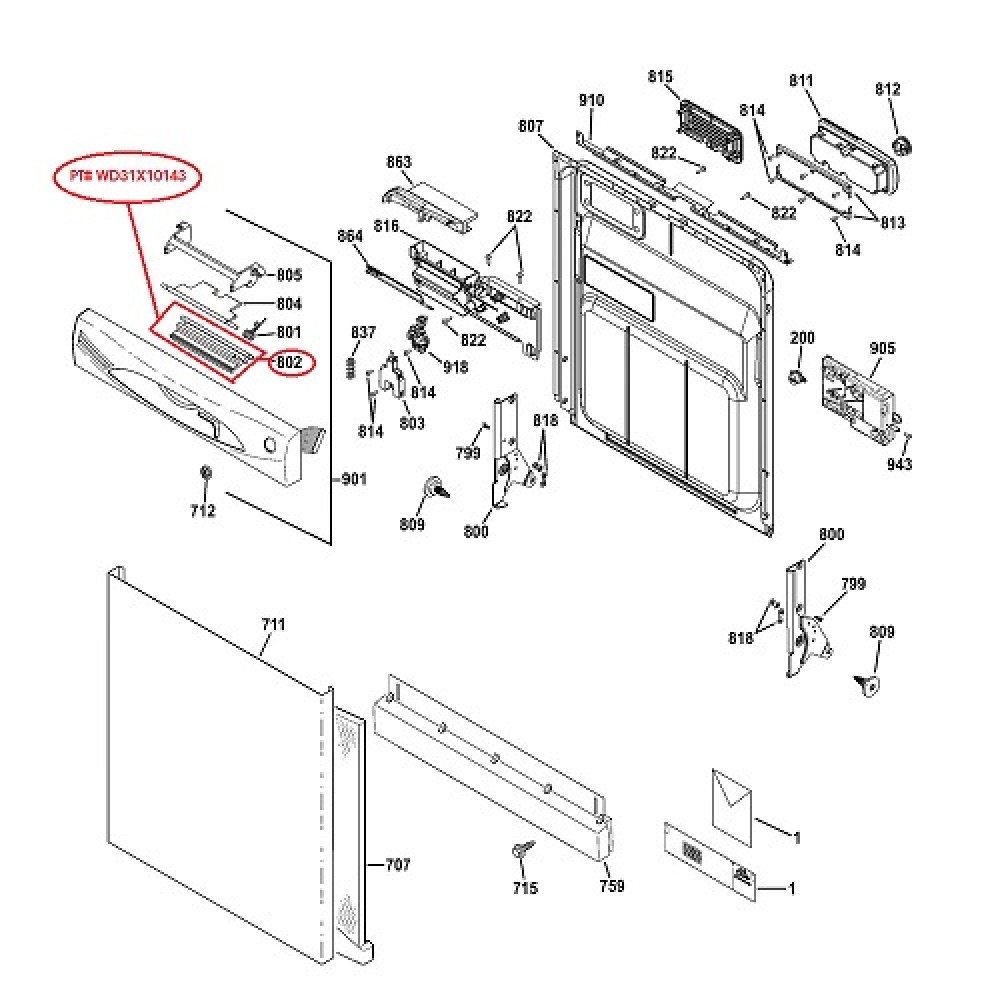 WD31X10143 Frigidaire Dishwasher Door Handle Latch 165D6598