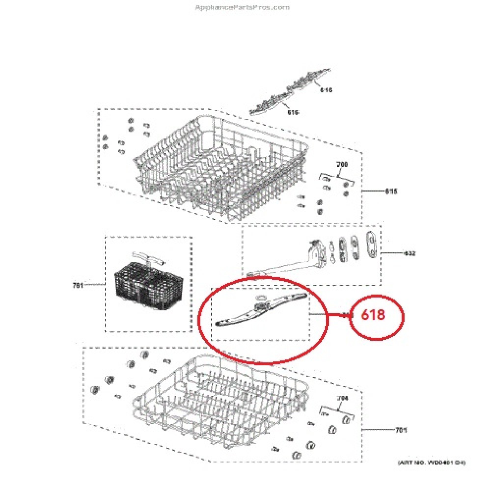 WD22X24742 GE Dishwasher Upper Wash Arm Middle Spray  4863054