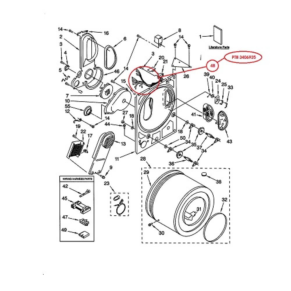 3406935 Whirlpool Dryer Wiring Harness Assembly 529186