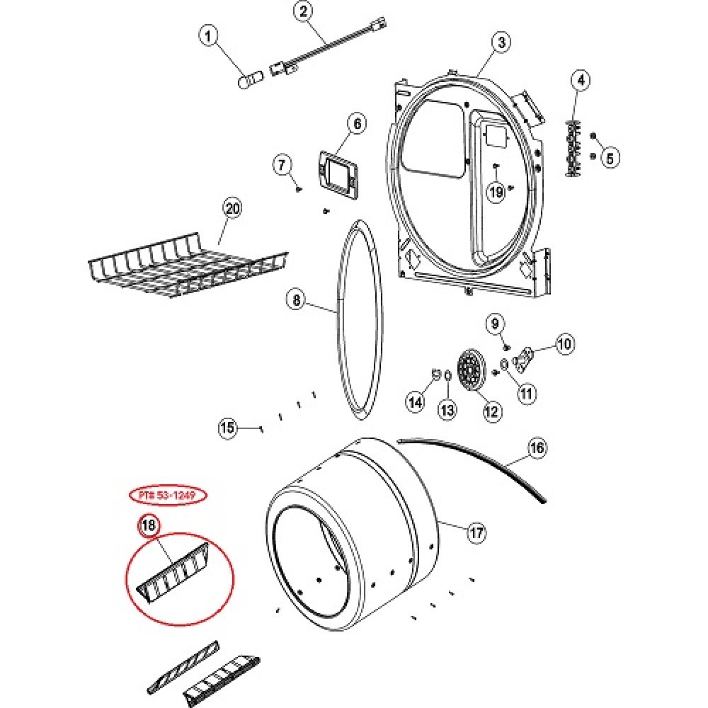 53-1249 Admiral Dryer Tub Drum Baffle 531249