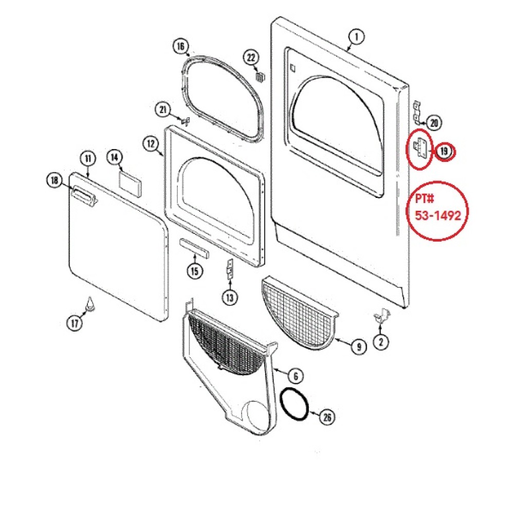 53-1492 Admiral Dryer Door Hinge 607018