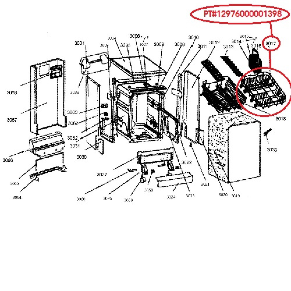 12976000001398 Danby Dishwasher Dish Rack Lower Basket 672000800181