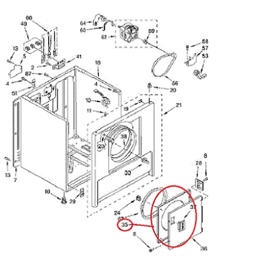 280077 Whirlpool Dryer Door Back Panel 695656