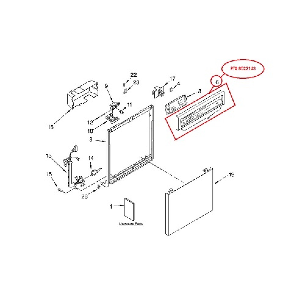 8522143 Whirlpool Dishwasher Control Panel Console 904669