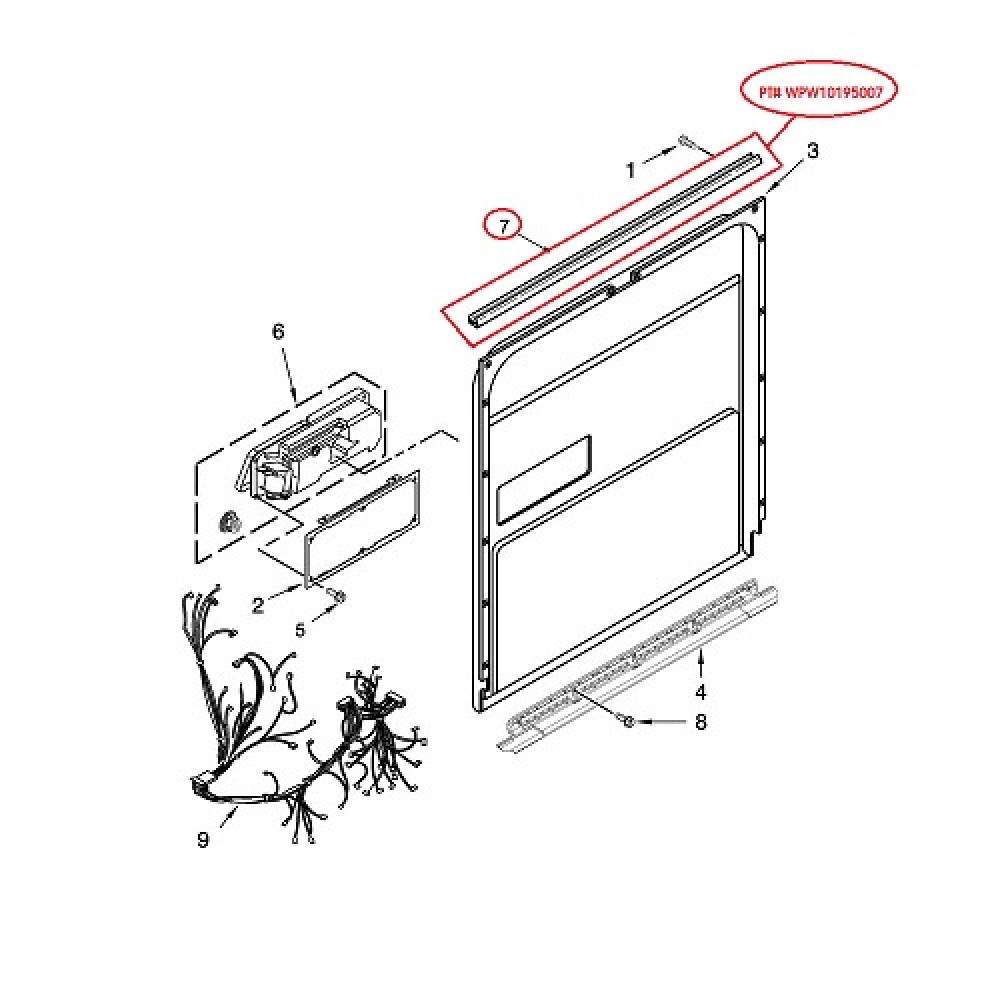 WPW10195007 Kenmore Dishwasher Door Seal W10195007