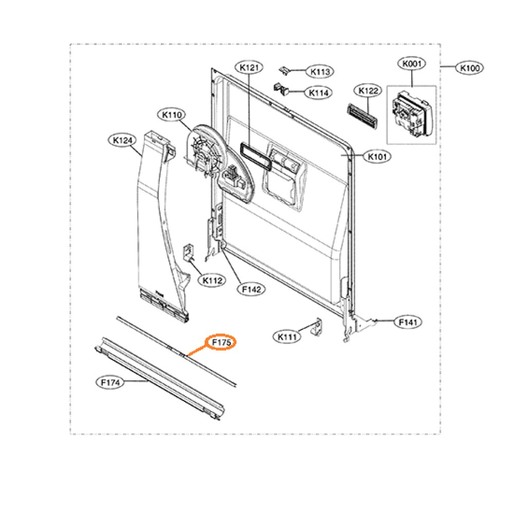 MDQ64476402 LG Dishwasher Door Panel Lower Gasket Holder Frame 4511785