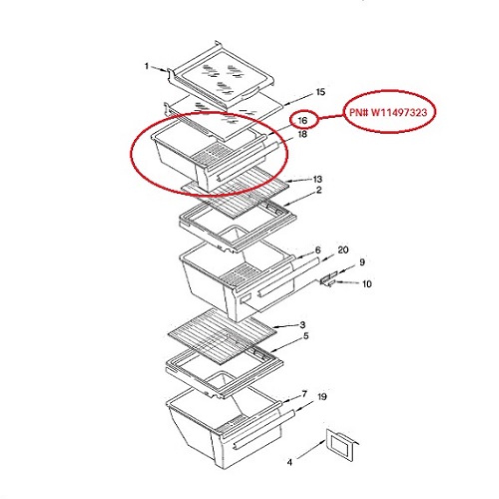 W11497323 Whirlpool Fridge Freezer Cabinet Shelf Drawer 2174121