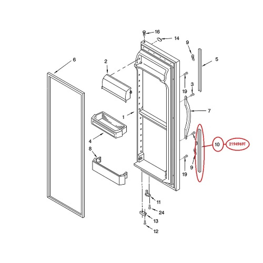 2194969T Whirlpool Fridge Freezer Door Handle Trim 2194970T