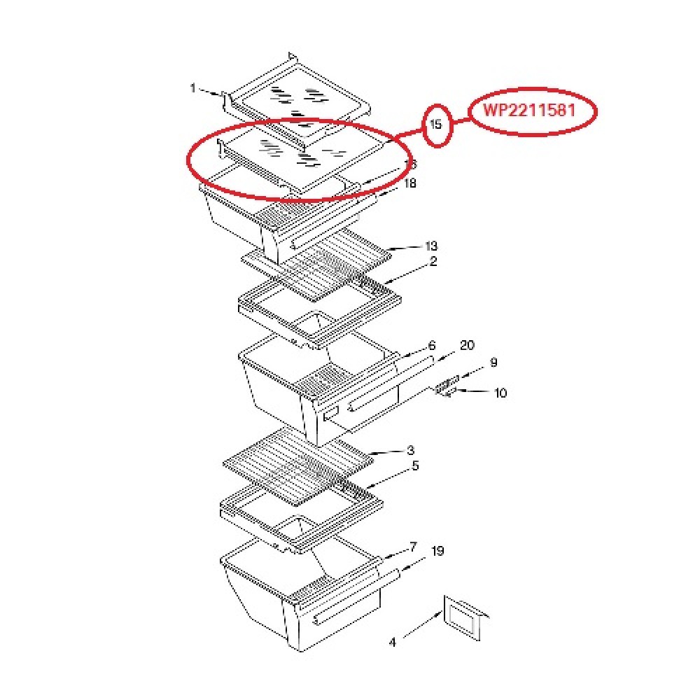 WP2211581 Whirlpool Fridge Freezer Cabinet Shelf Assembly 2206347