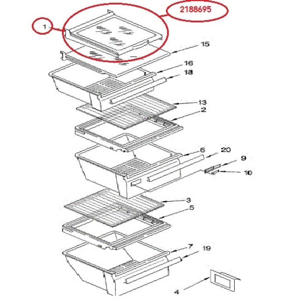 2188695 Whirlpool Fridge Freezer Cabinet Shelf Assembly 959876