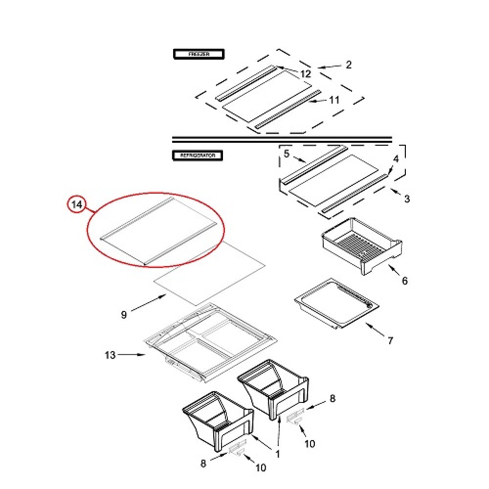 W11392905 Whirlpool Fridge Freezer Cabinet Glass Shelf W11184846