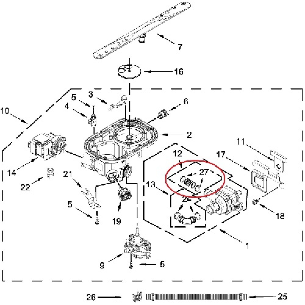 W11419334 Whirlpool Dishwasher Lower Wash Housing Sump Connector Pressure Hose W11250987