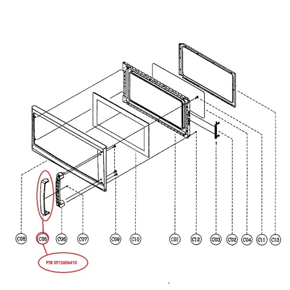 3512606410 Magic Chef Microwave Door Handle Outter 3512606410