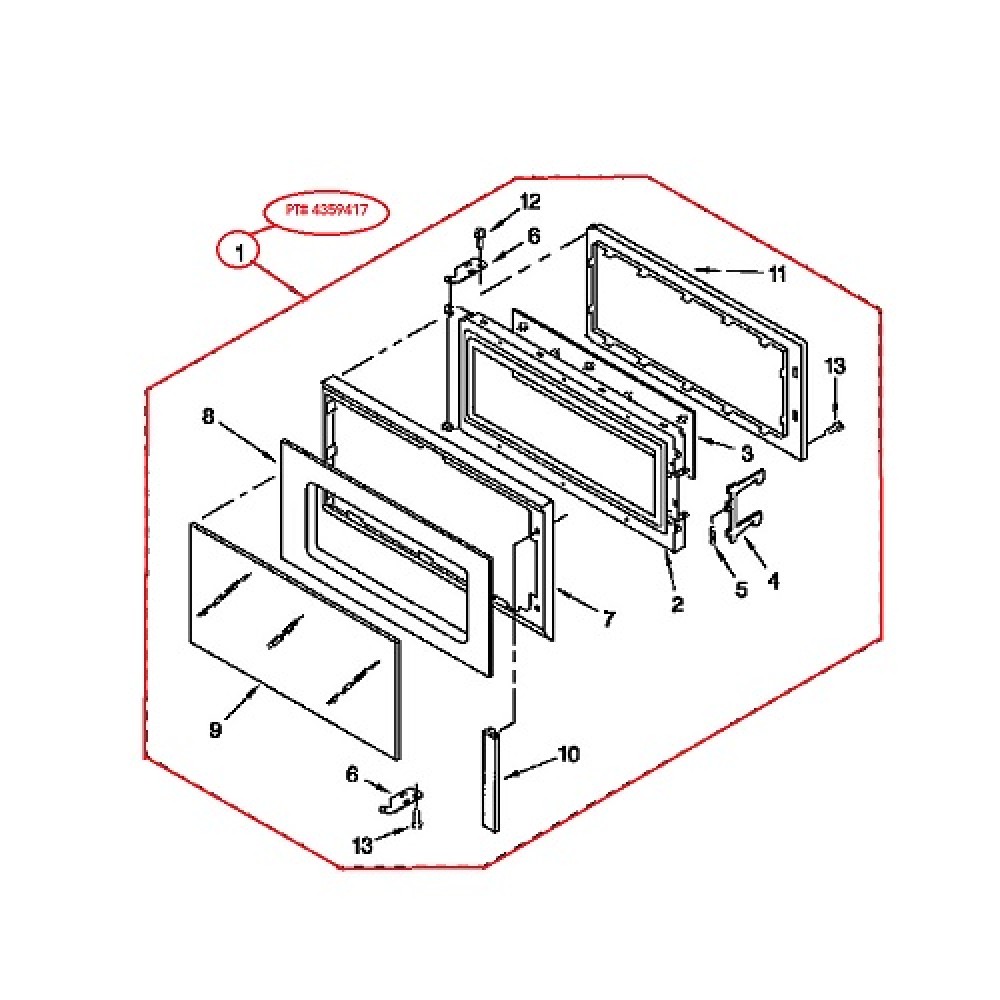 4359417 KitchenAid Microwave Door Complete Assembly 4358559