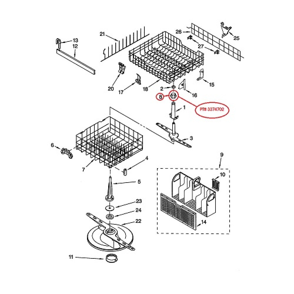 3374702 Whirlpool Microwave Dish Rack Spray Arm Support Lock 524156