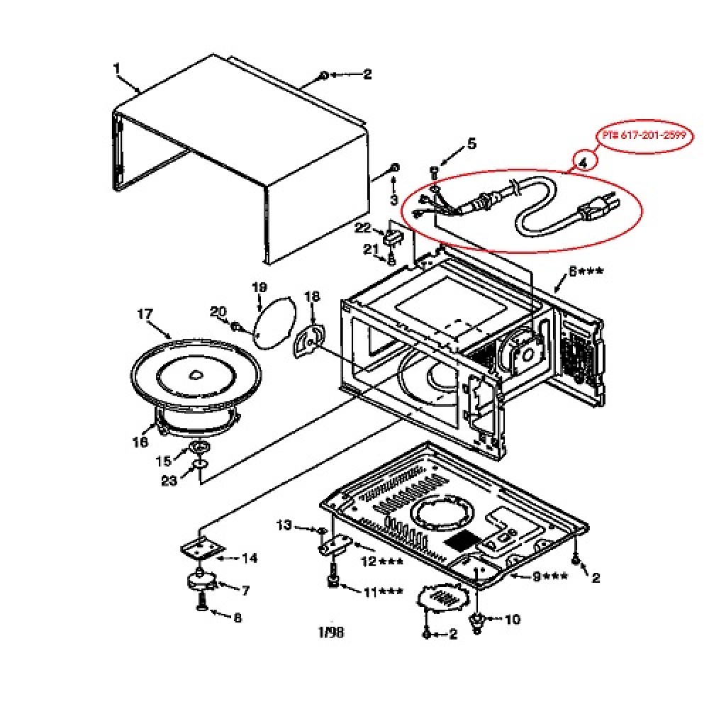 617-201-2599 Kenmore/Sears Microwave Power Cord Assembly 6172012599