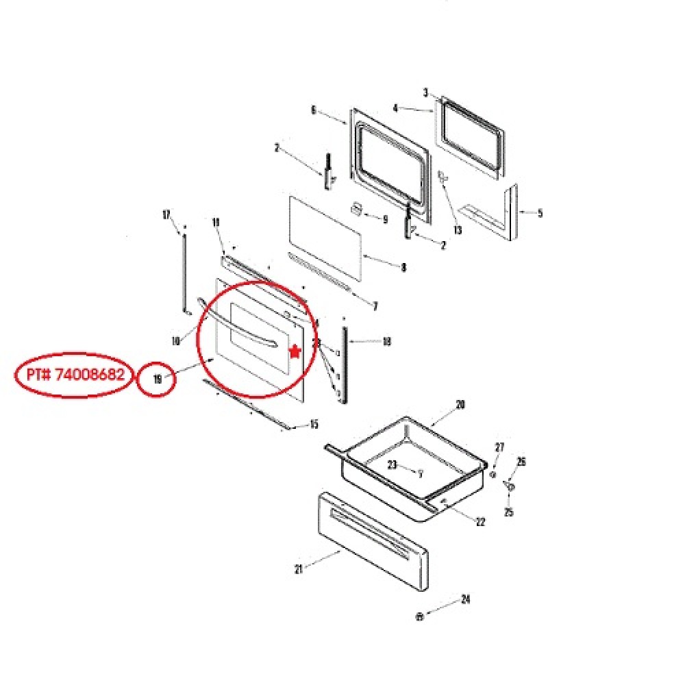 74008682 Maytag Oven Range Door Outer Glass 1032638