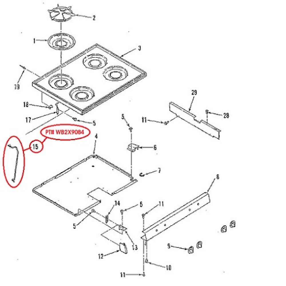 WB2X9084 Kenmore Oven Range Cooktop Rod Support 332284