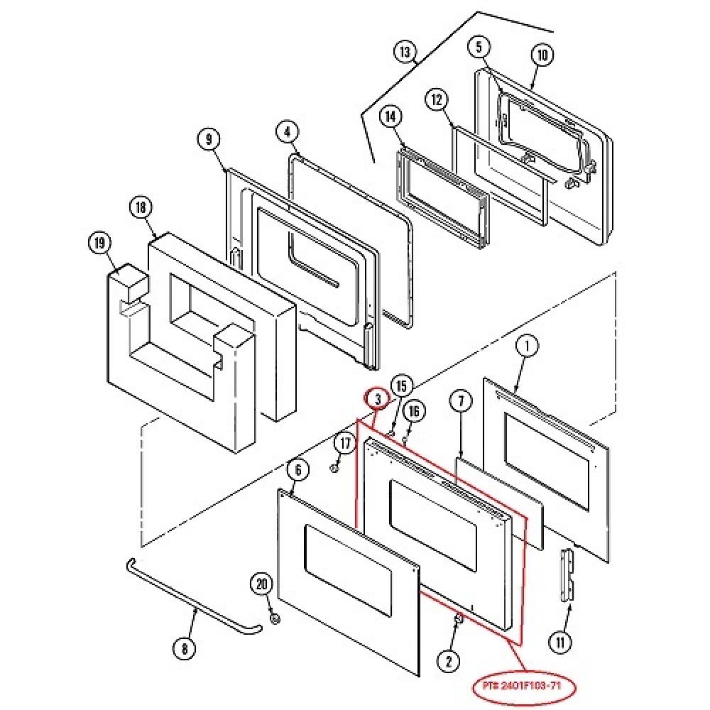 2401F103-71 Maytag Oven Range Door Panel 461392