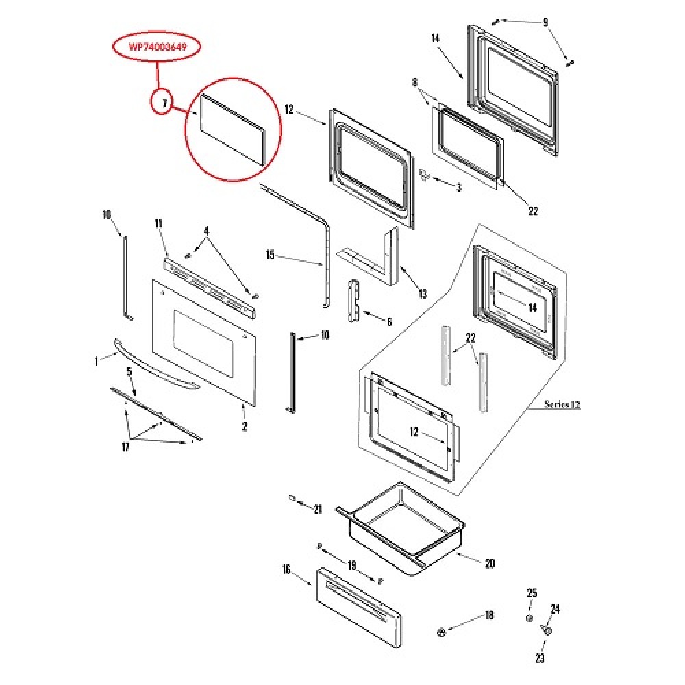 WP74003649 Maytag Oven Range Door Glass 74003649