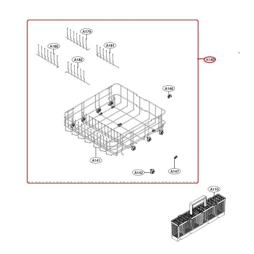 AHB73249104 LG Dishwasher Dish Rack Lower Full Assembly AHB73249104R