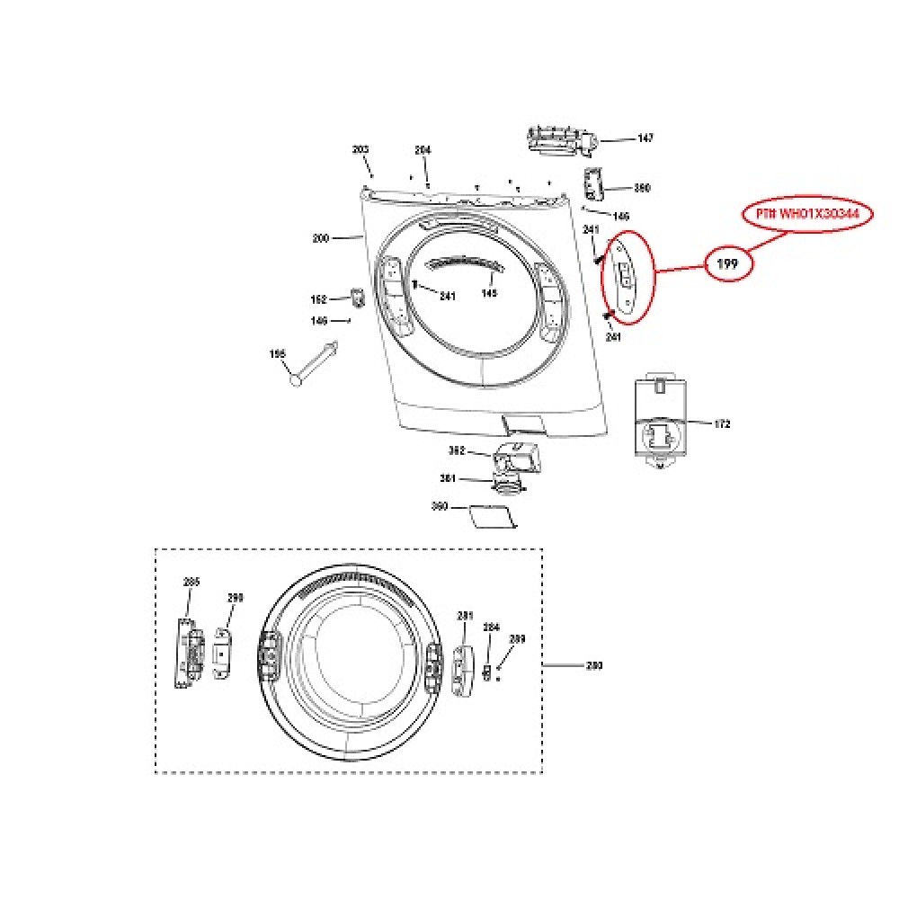 WH01X30344 GE Washer Door Latch Cover WH01X30344