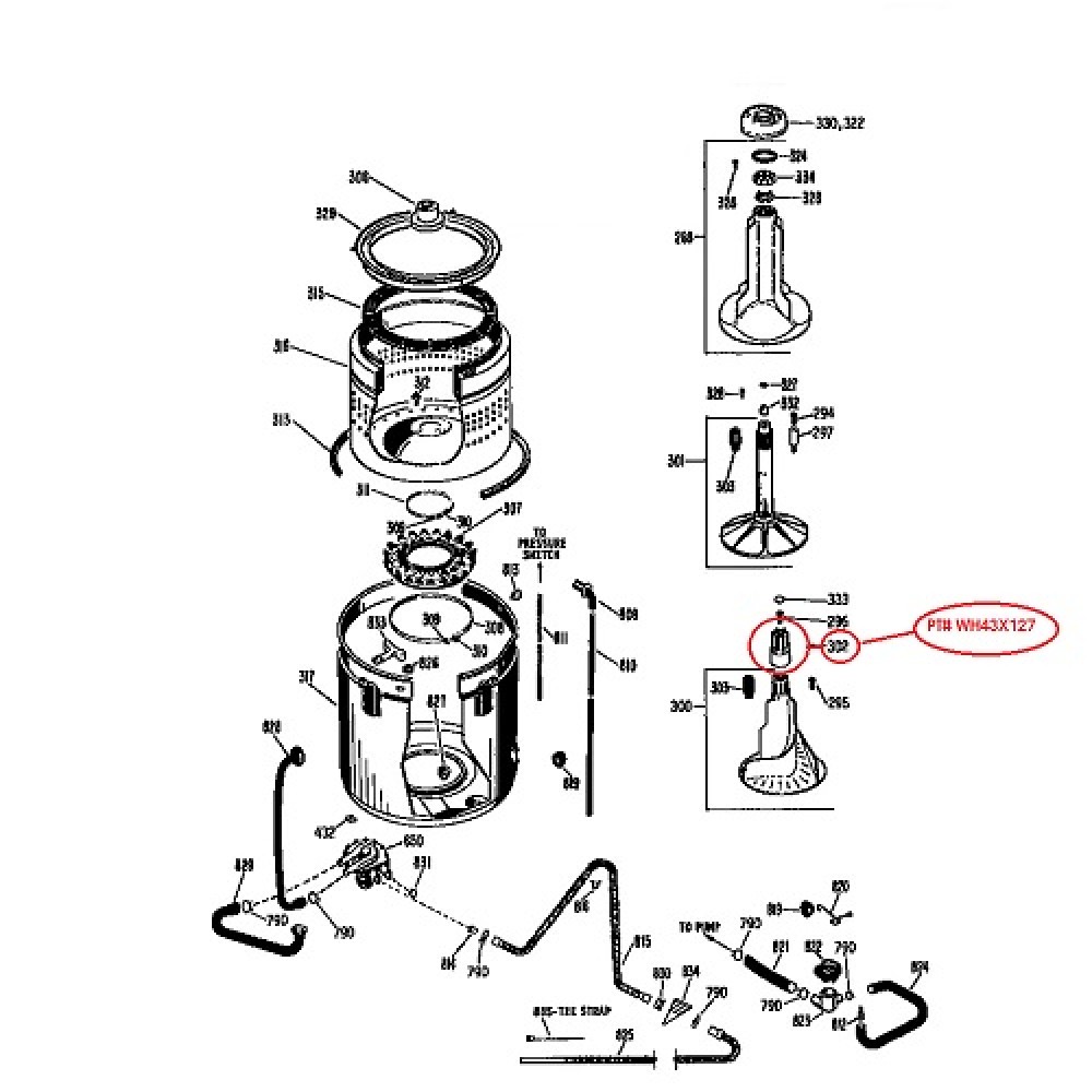 WH43X127 Whirlpool Washer Agitator Extention WH43X0127